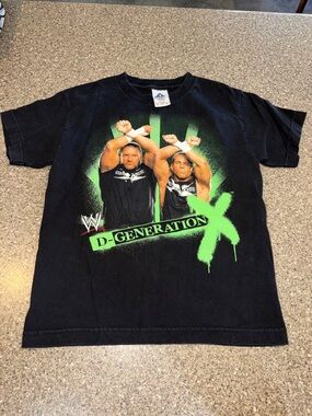 Vintage WWE D-Generation X Kids Black Tee with Neon Green Graphic